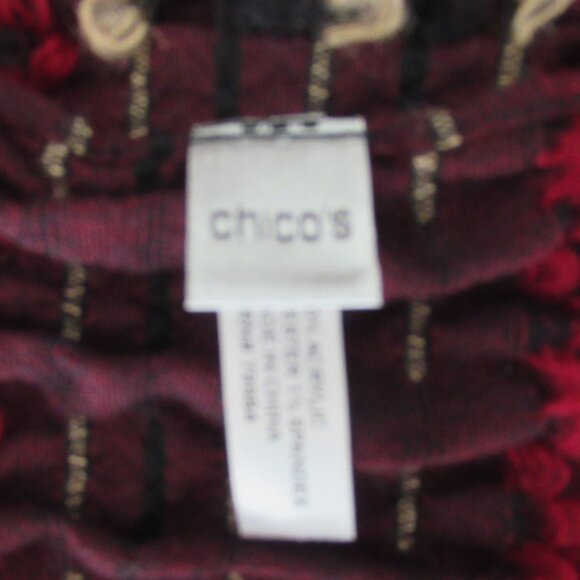 CHICO'S WOOL TYPE LARGE SHAWL WRAP SCARF  w/  Fringes 74" X 17" Burgundy, Black - Picture 6 of 9